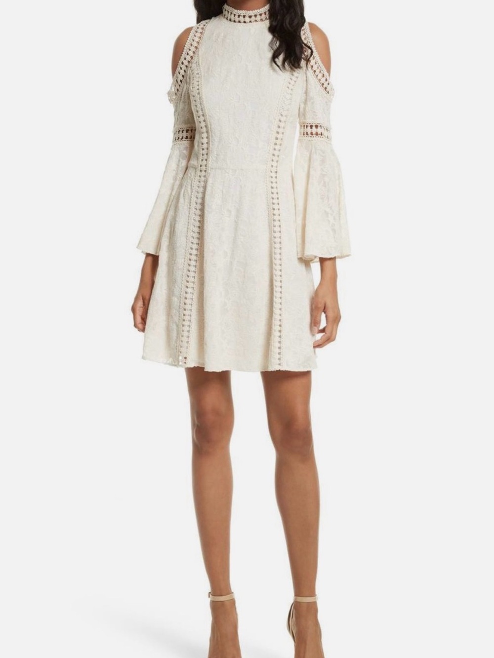 Alice + Olivia Embroidered Lace Cold-Shoulder Mini Dress in Cream - Picture 1 of 10
